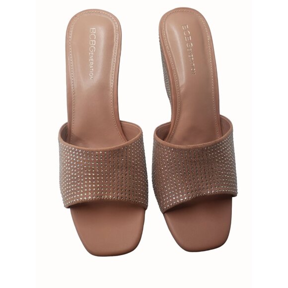 BCBGeneration Giani-2 Rhinestone Slip-On Wedge Sandal Tan-Clear Womens Size 11M - Picture 4 of 9